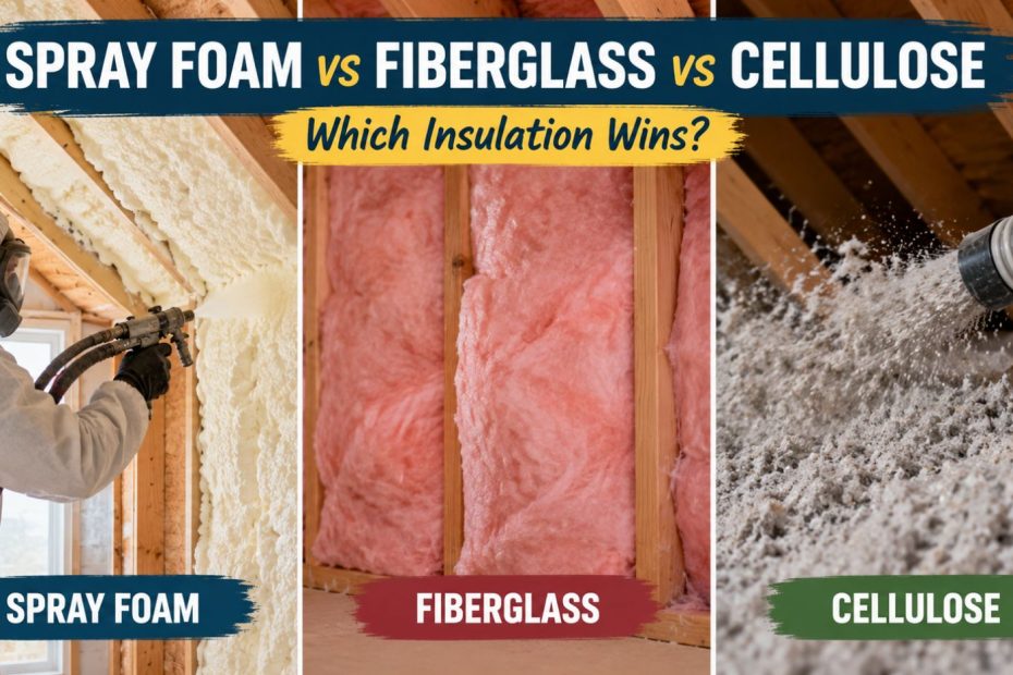 spray foam vs fiberglass vs cellulose insulation
