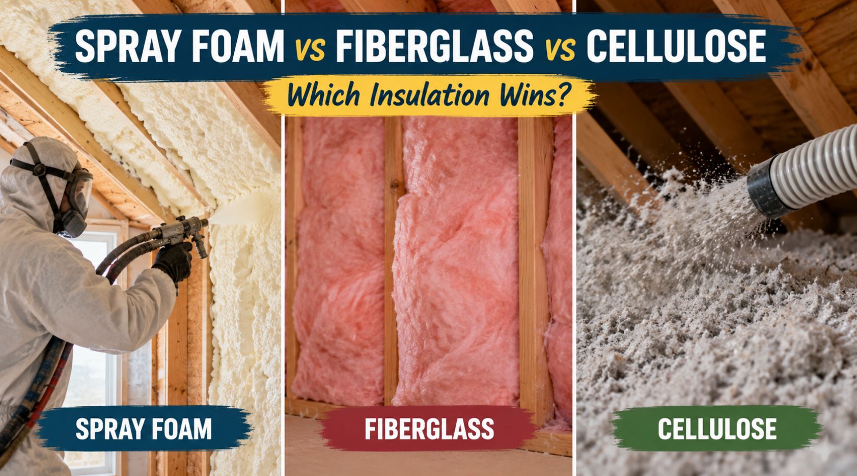 spray foam vs fiberglass vs cellulose insulation